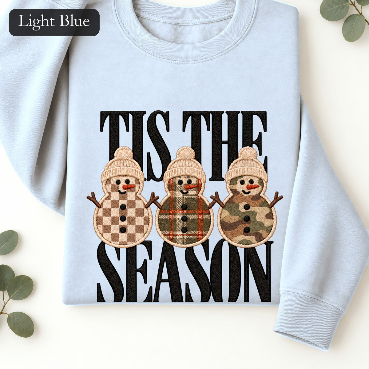 Plaid Snowmen Trio Crewneck Sweatshirt | Cozy Winter Snowman Design