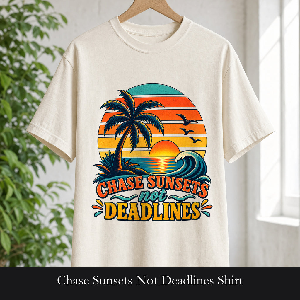Chase Sunsets Not Deadlines Shirt | Palm Tree Sunset Tee