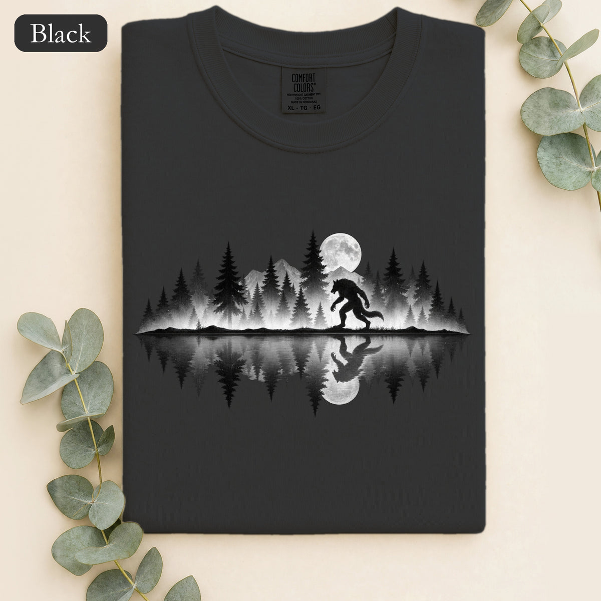 Werewolf Silhouette Moonlight Forest Shirt | Werewolf Lake Reflection