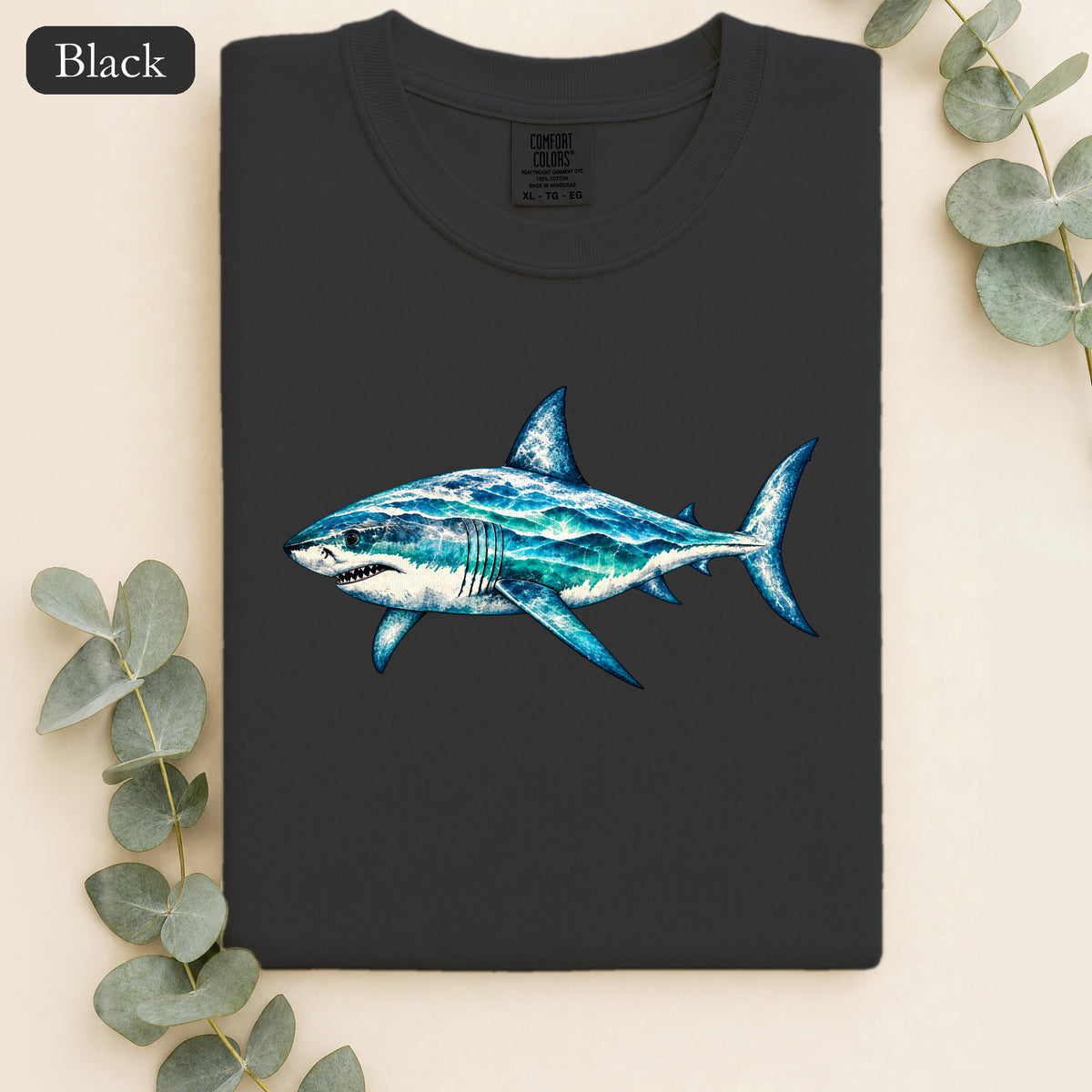 Blue Shark Illustration Shirt | Ocean Marine Art Tee