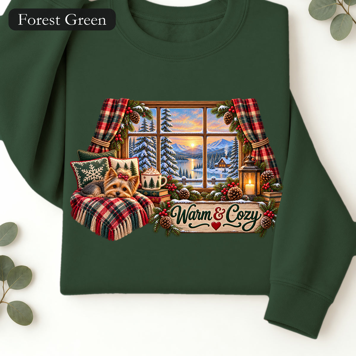 Warm & Cozy Cabin Window Sweatshirt | Winter Lodge Plaid Decor