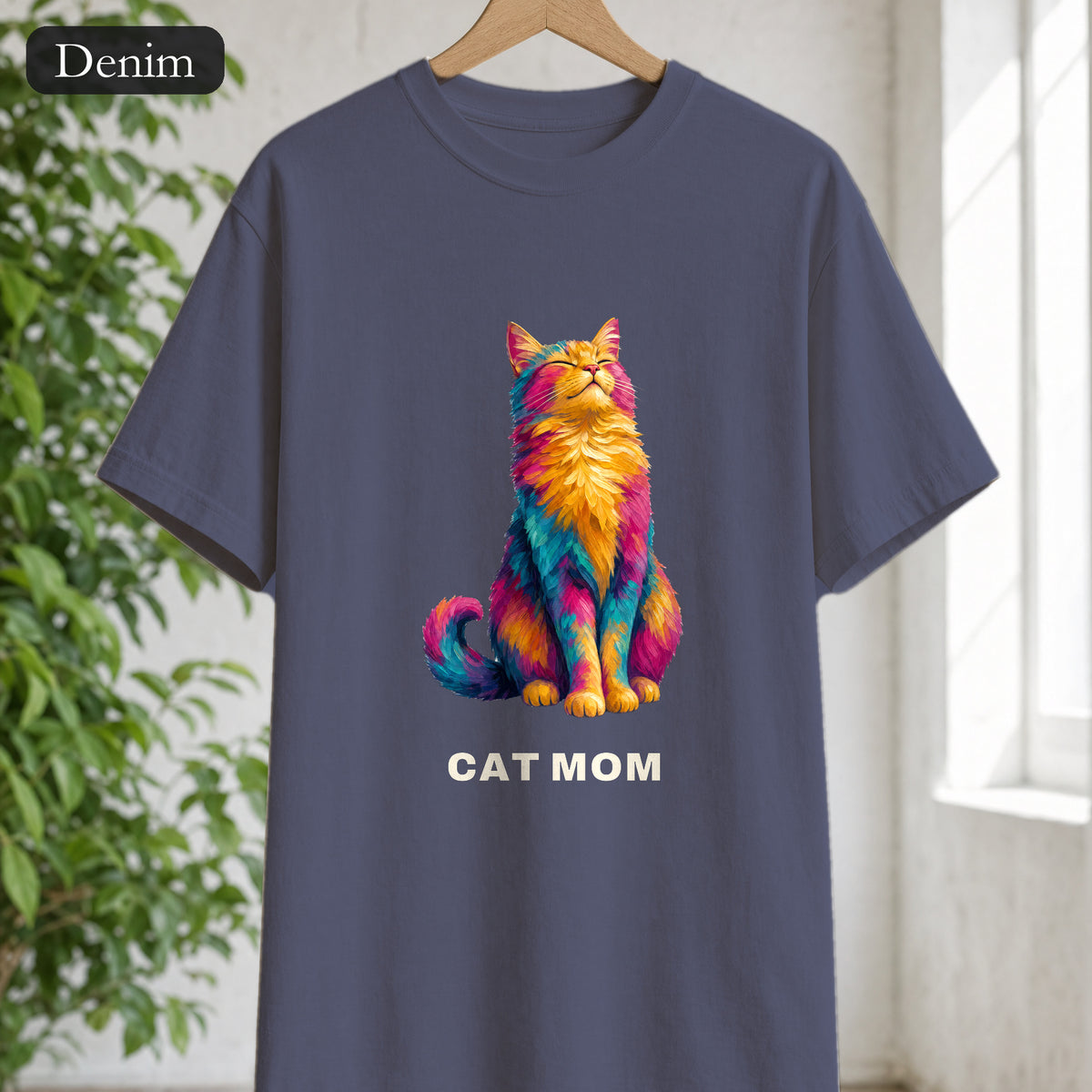 Cat Mom Shirt, Vibrant Painterly Cat Tee, Bold Cat Lover Gift, Colorful Cat Owner Sweatshirt