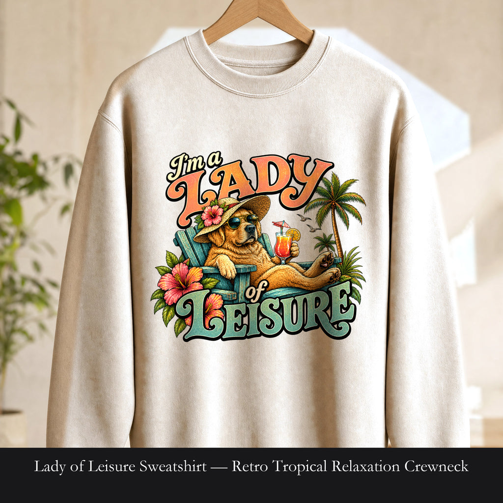 Lady of Leisure Sweatshirt — Retro Tropical Relaxation Crewneck