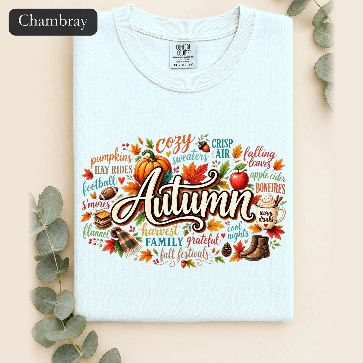 Autumn lettering collage Shirt | Fall pumpkin leaves cider cozy harvest