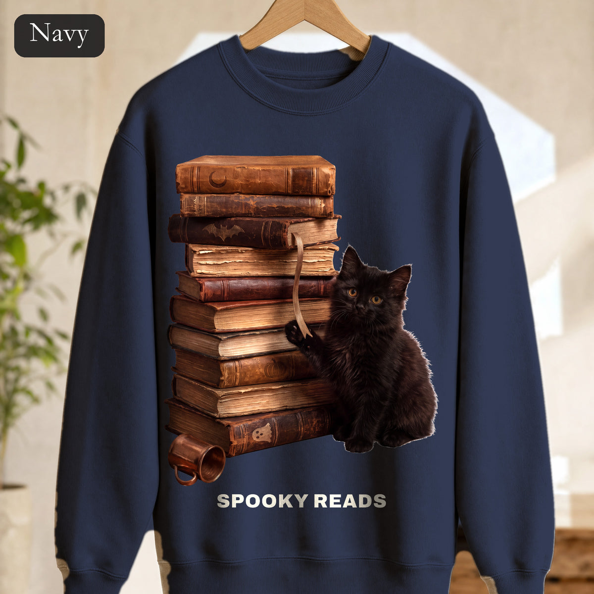 Spooky Reads Cat Sweatshirt, TBR Halloween Book Crewneck, Bookish Spooky Season Sweatshirt, Book Lover Black Cat Gift