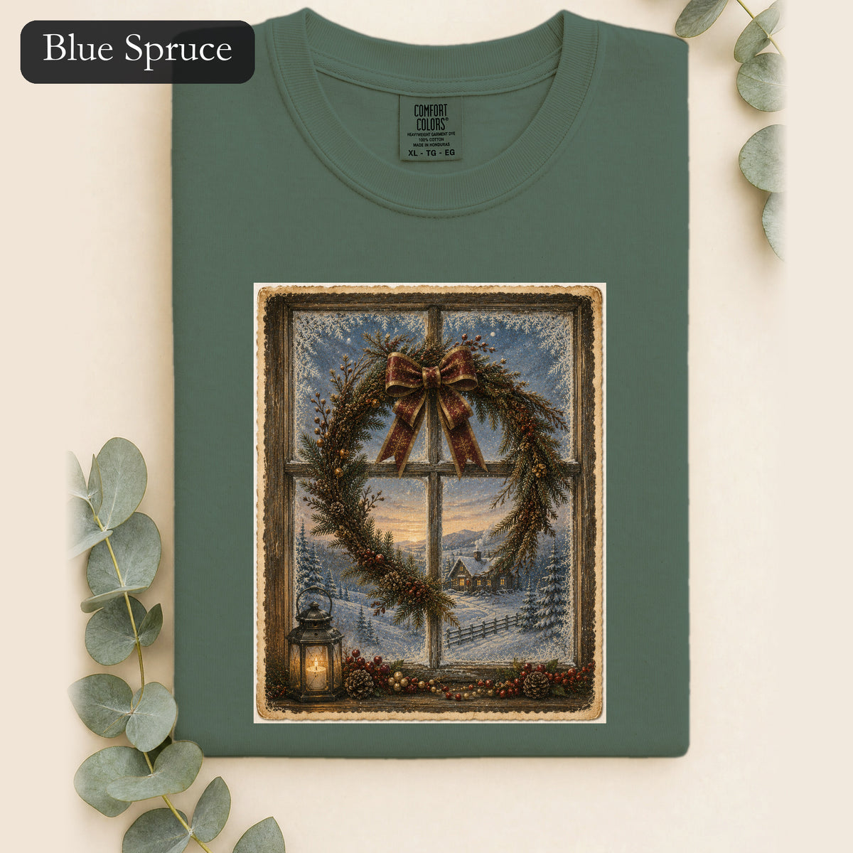Winter Wreath Window Shirt | Vintage Christmas Scene