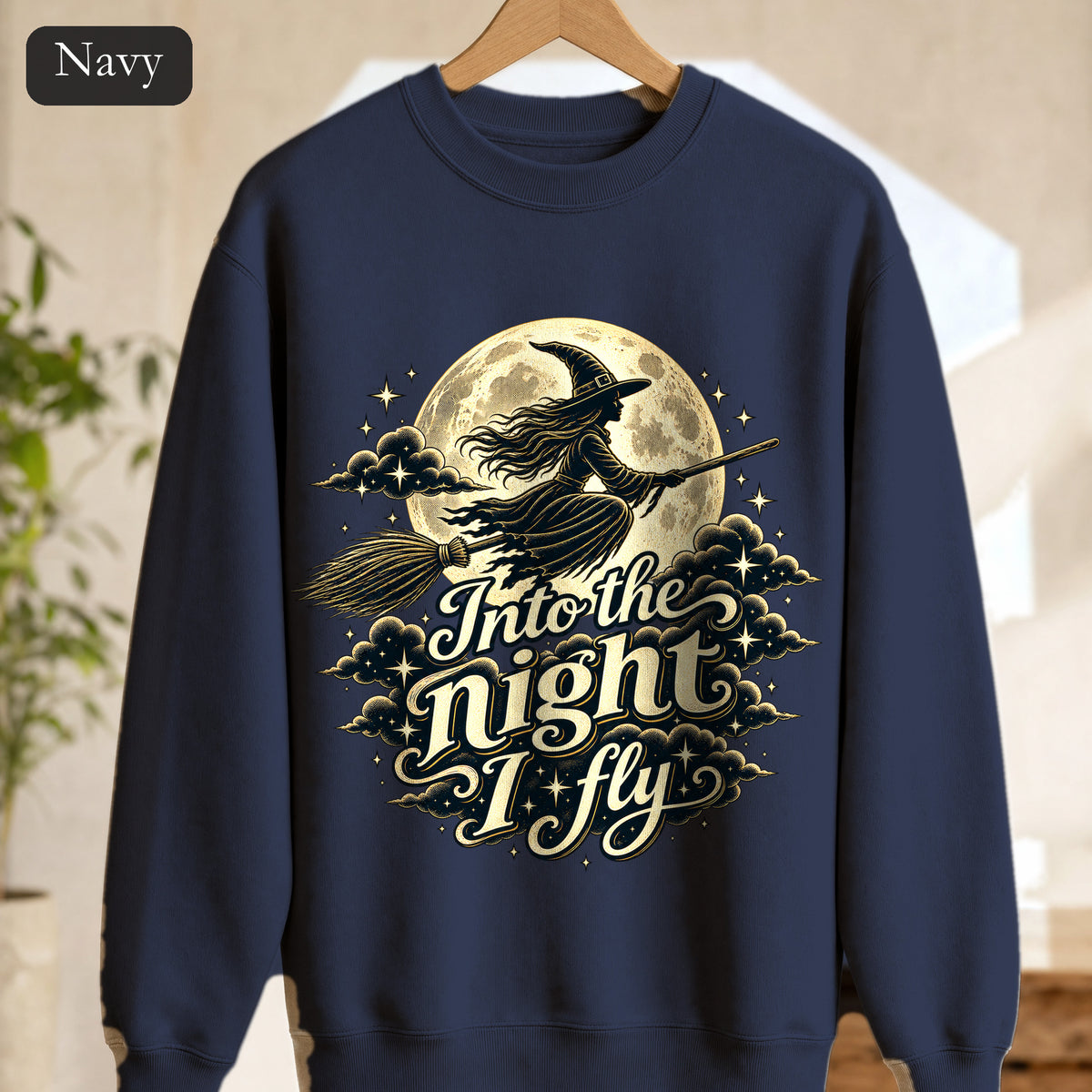 Witch Moon Sweatshirt, Into the Night I Fly, Magical Halloween Crewneck, Witchy Aesthetic Gift
