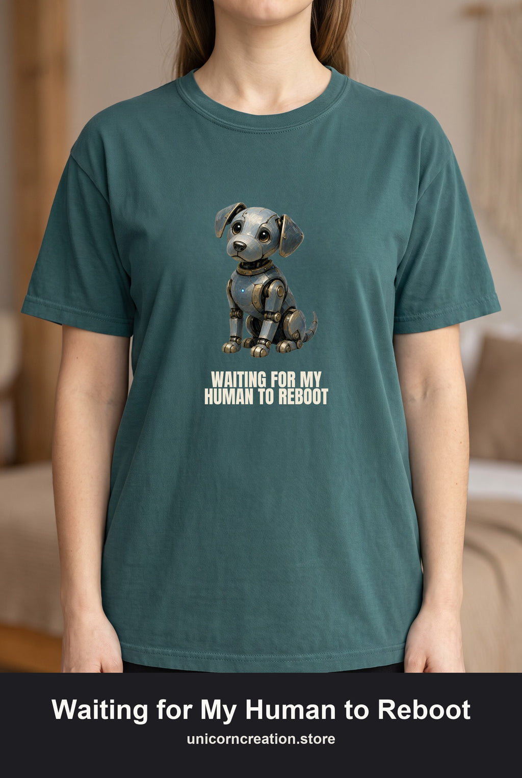 Waiting for My Human to Reboot Shirt, Funny Robot Dog Tee, Tech Programmer Gift, Sci-Fi AI Humor Sweatshirt