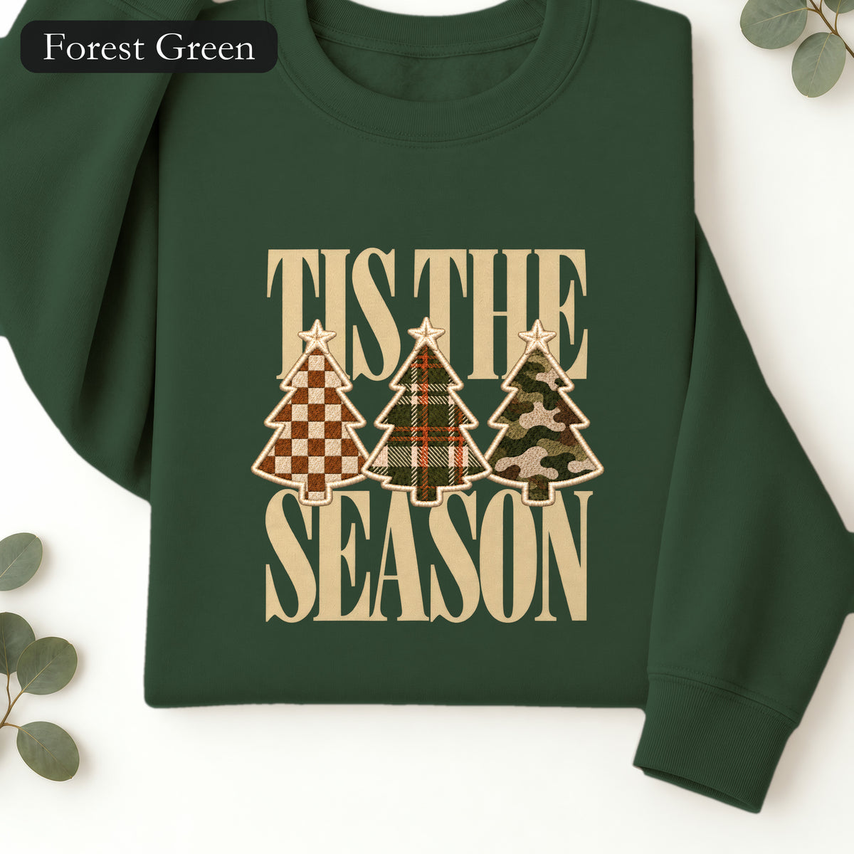 Plaid Woodland Christmas Trees Sweatshirt | Holiday Tree Trio Crewneck