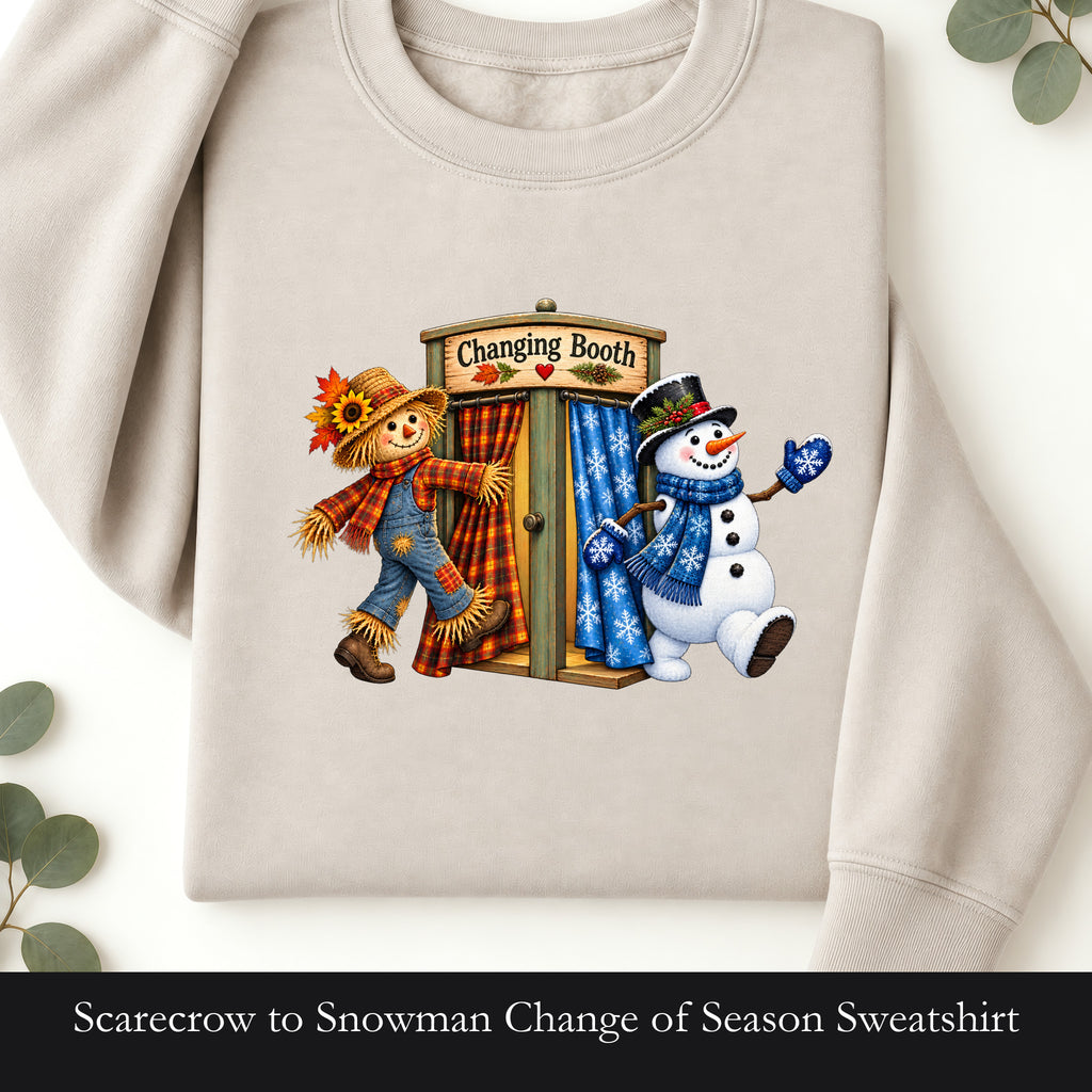 Scarecrow to Snowman Change of Season Sweatshirt | Holiday Country Folk