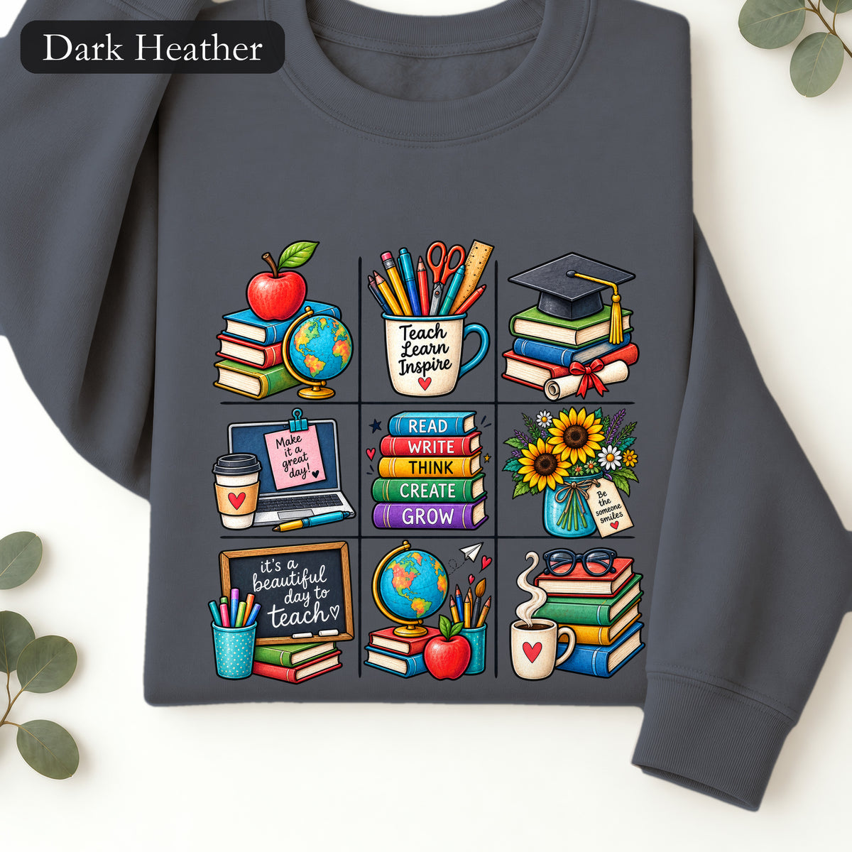 Teacher Classroom Icons Sweatshirt | Books, Globe, Apple, Chalkboard