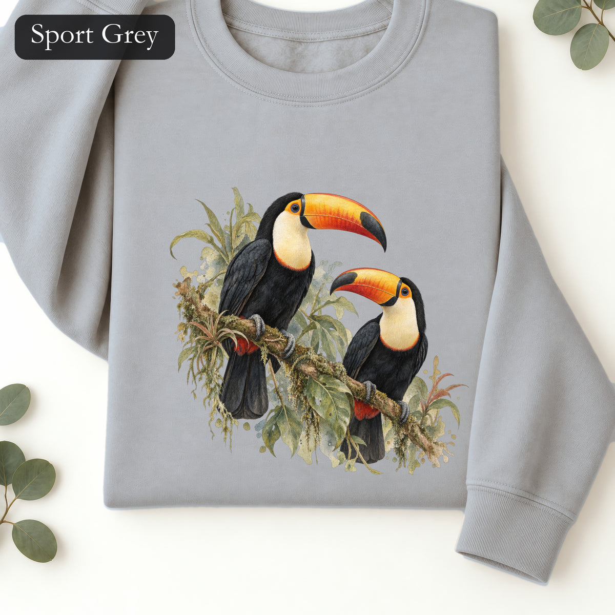 Toucan Pair Tropical Bird Crewneck Sweatshirt | Botanical Illustration
