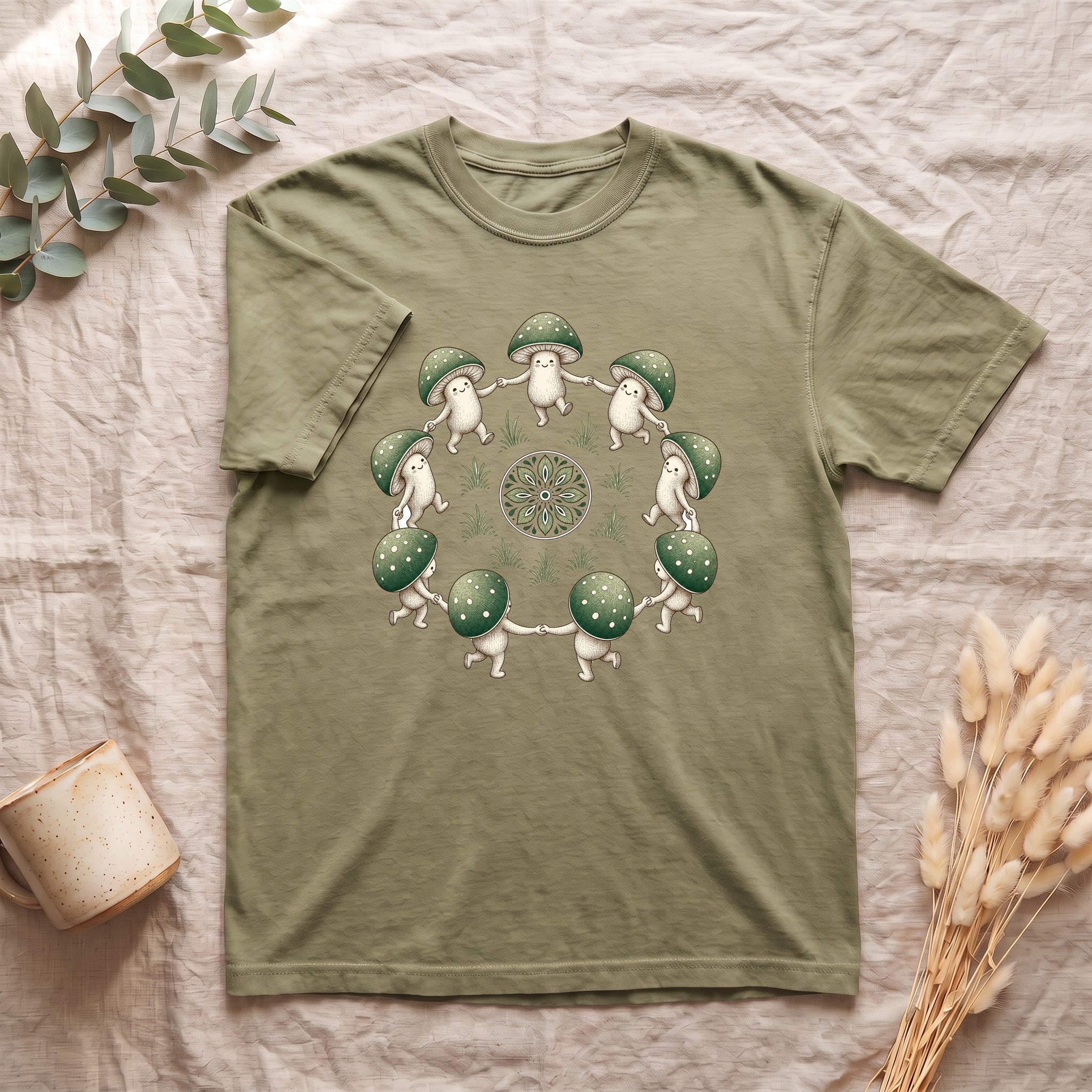 Cottagecore Mushroom Shirt, Sage Green Fairy Ring Tee, Goblincore Nature Gift, Whimsical Mushroom Sweatshirt