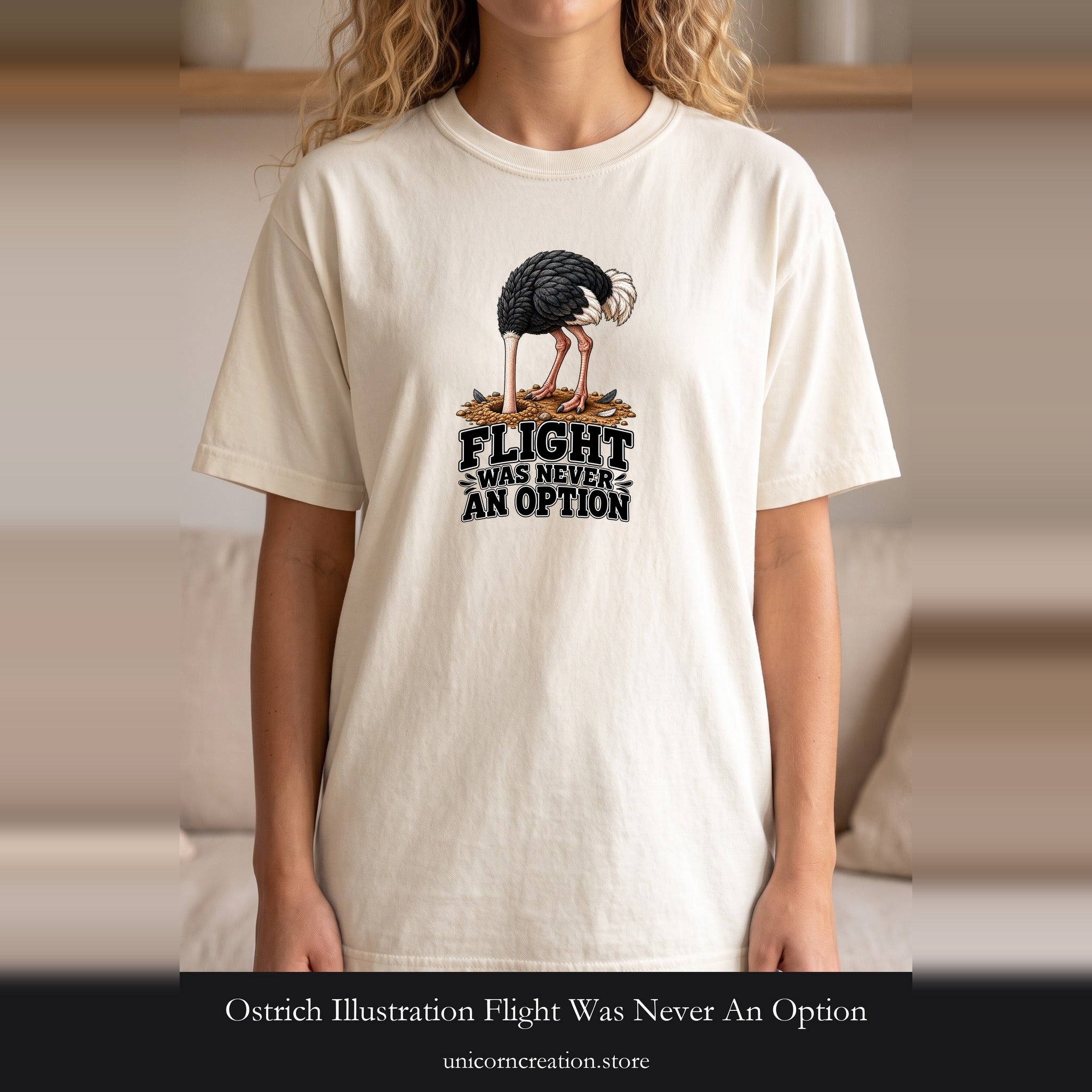 Ostrich Illustration Flight Was Never An Option Shirt | Funny Bird Tee