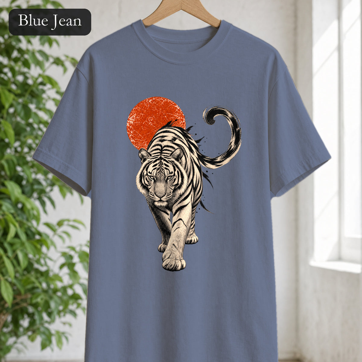 White Tiger with Red Sun Shirt, Japanese Woodblock Tiger Tee, Red Sun Graphic Gift, Asian Art T-Shirt