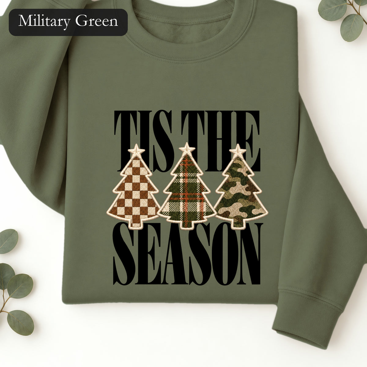 Plaid Woodland Christmas Trees Sweatshirt | Holiday Tree Trio Crewneck