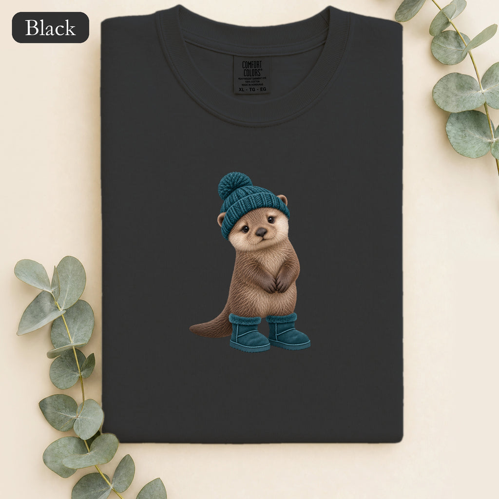 Otter in Knit Beanie and Boots Shirt | Cute Winter Animal Tee
