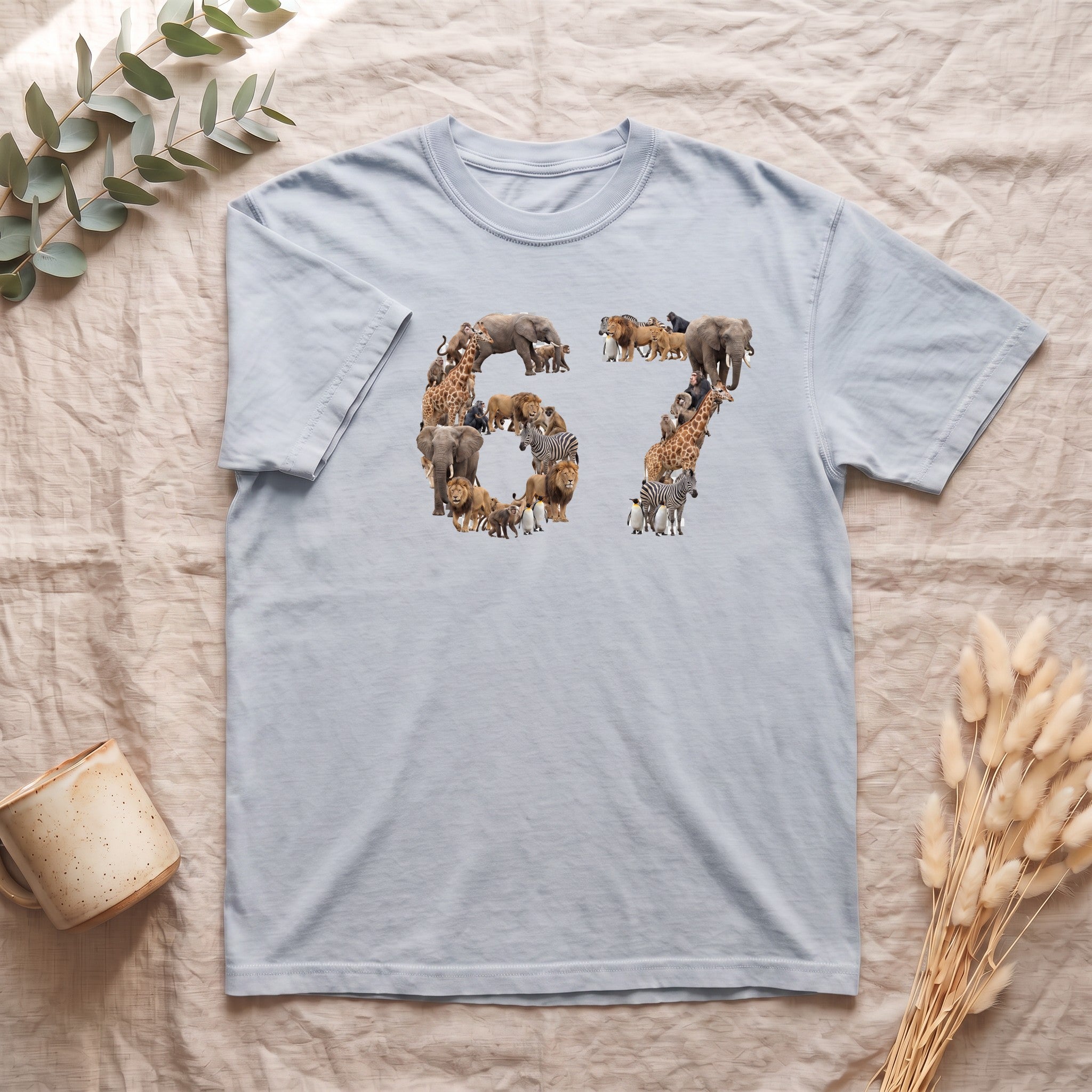 67 Zoo Animals Shirt, Funny 67 Meme Tee, Trendy Animal Number Gift, Giraffe Elephant Lion Sweatshirt