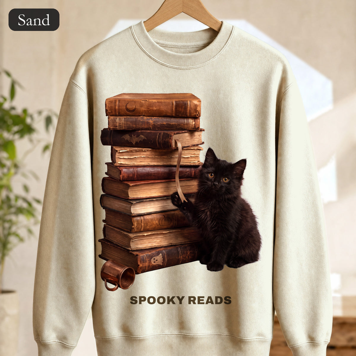 Spooky Reads Cat Sweatshirt, TBR Halloween Book Crewneck, Bookish Spooky Season Sweatshirt, Book Lover Black Cat Gift