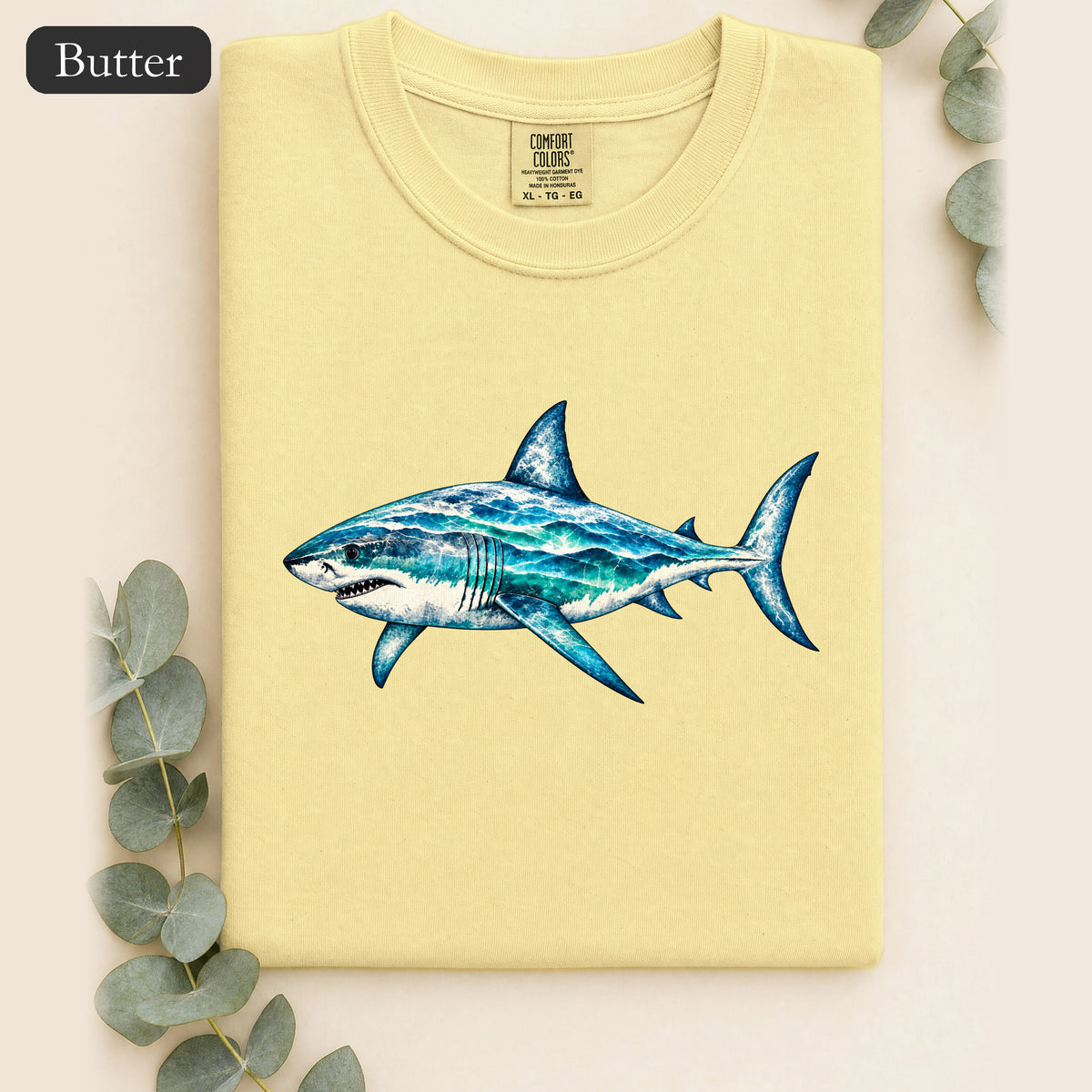 Blue Watercolor Shark Shirt | Ocean Fish Illustration
