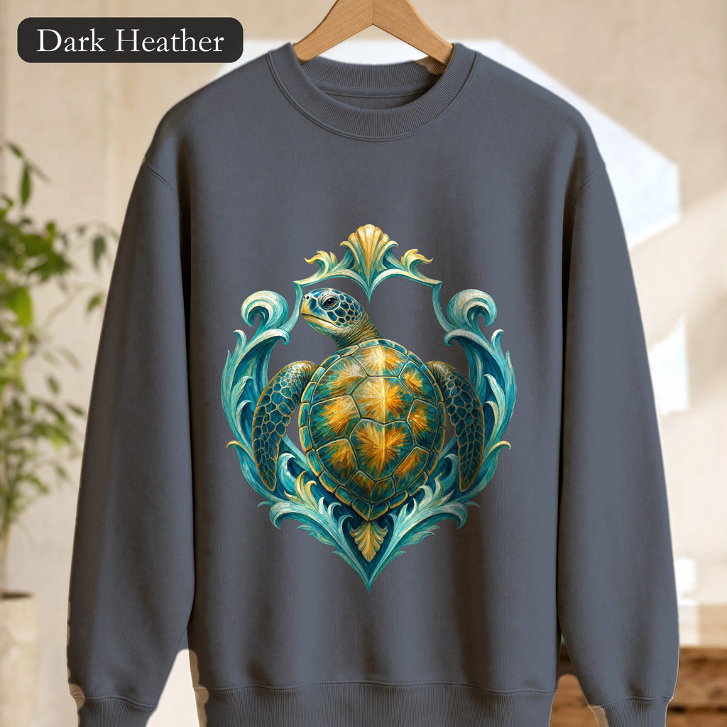 Sea Turtle Long Sleeve Sun Shirt, Painterly Turtle Crest Swim Tee, Beach Ocean Lover Gift, Coastal Swim Sweatshirt