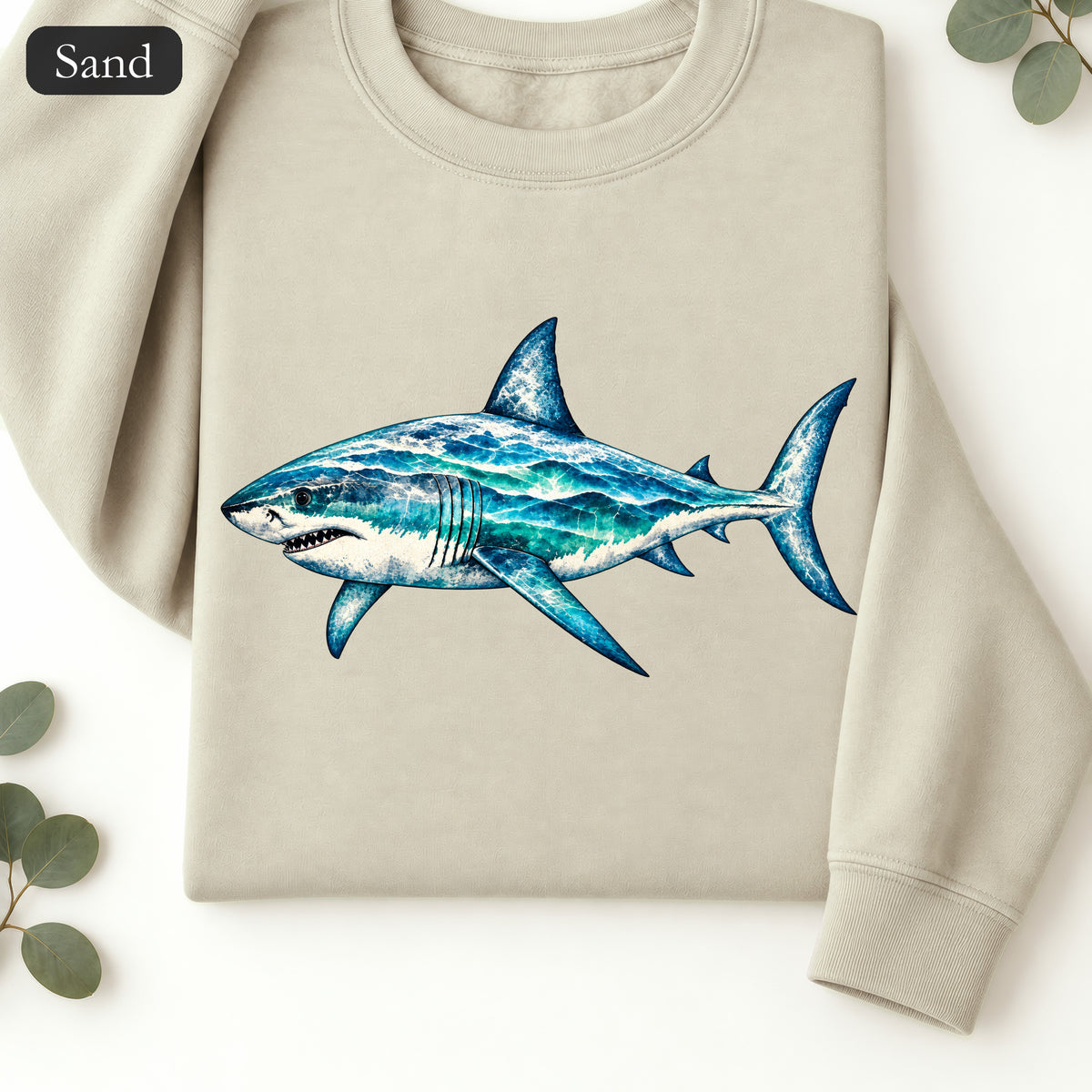 Blue Shark Illustration Sweatshirt | Ocean Marine Art Crewneck