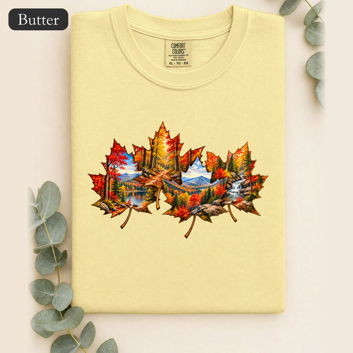 Autumn Maple Leaf Landscape Shirt | Fall Forest Lake Scene