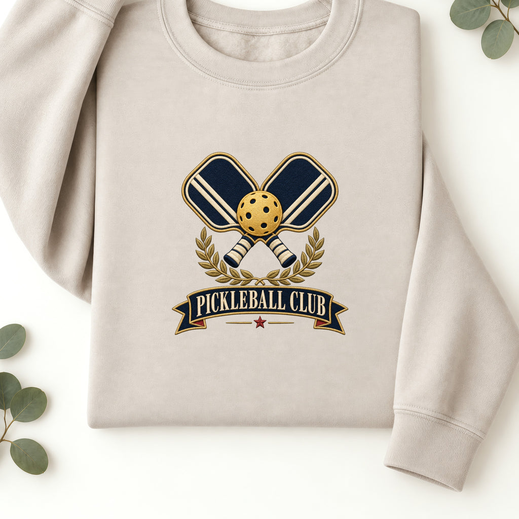 Pickleball Club Paddle and Ball Sweatshirt | Faux Embroidery