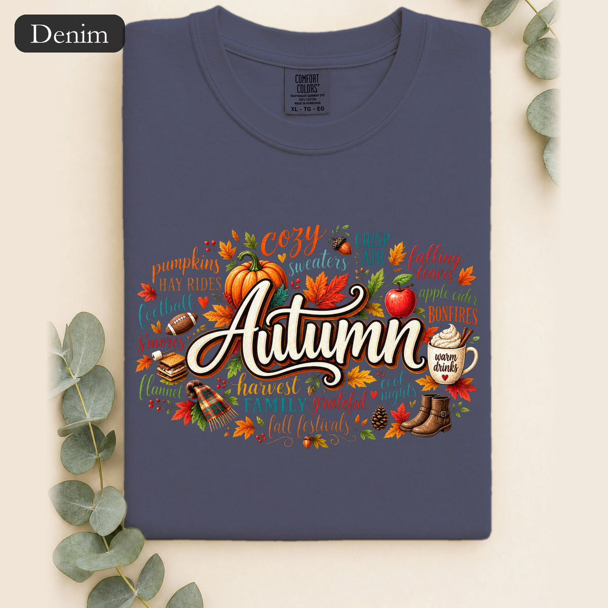 Autumn lettering collage Shirt | Fall pumpkin leaves cider cozy harvest
