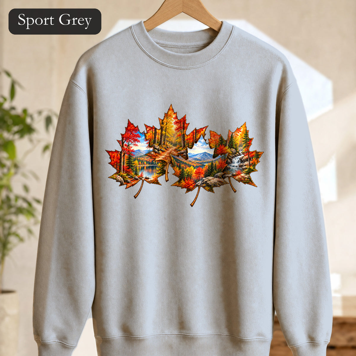 Autumn Maple Leaf Landscape Sweatshirt | Fall Forest Lake Scene