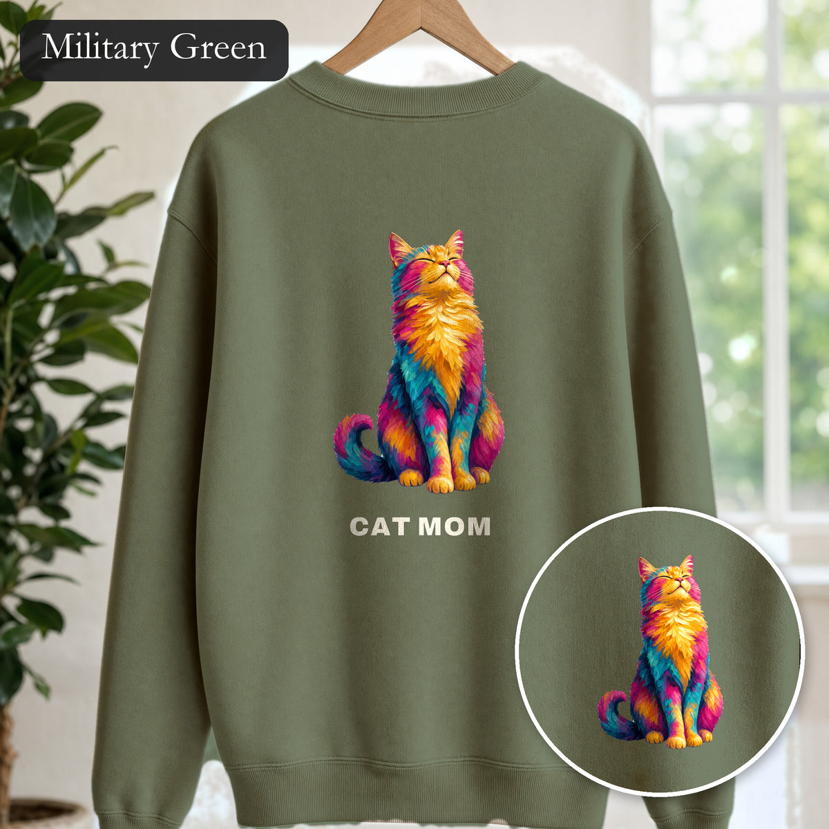 Cat Mom Shirt, Vibrant Painterly Cat Tee, Bold Cat Lover Gift, Colorful Cat Owner Sweatshirt