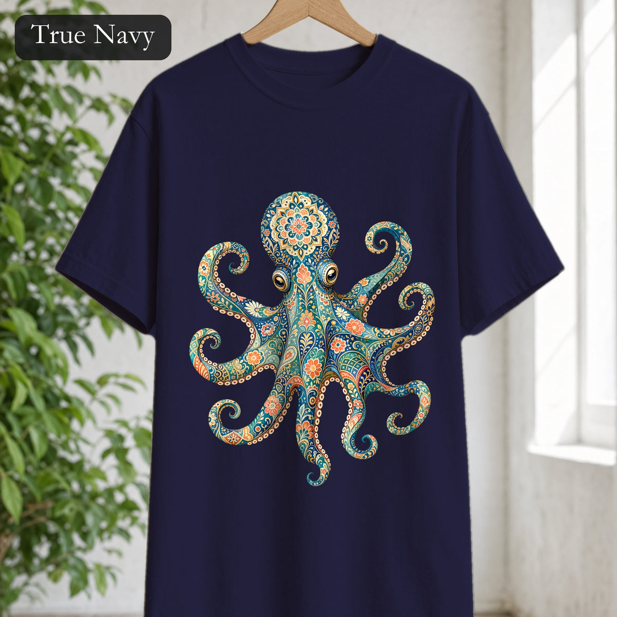 Boho Octopus Shirt, Folk Art Octopus Tee, Japanese Pattern Ocean Lover Gift, Vintage Floral Octopus Sweatshirt