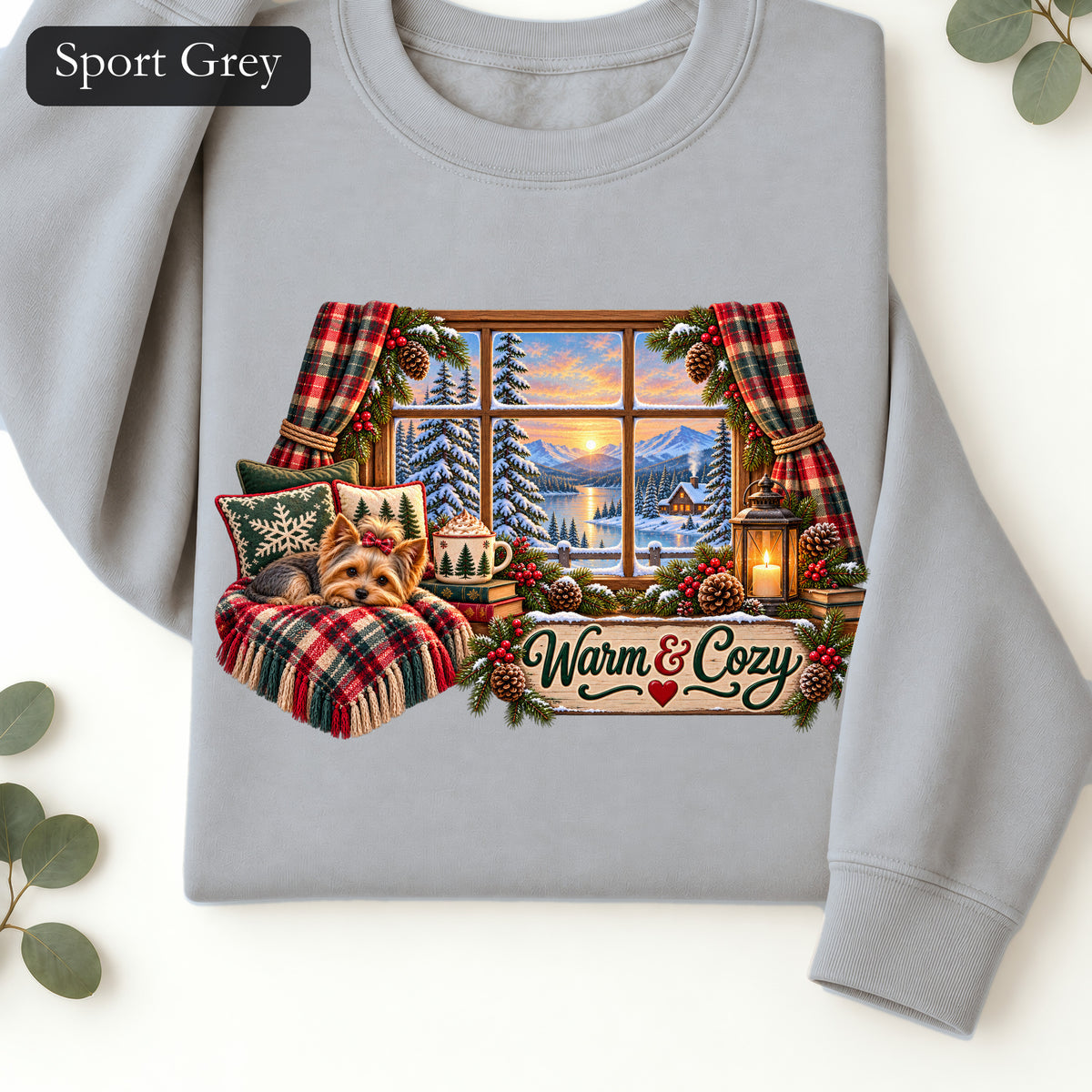 Warm & Cozy Cabin Window Sweatshirt | Winter Lodge Plaid Decor