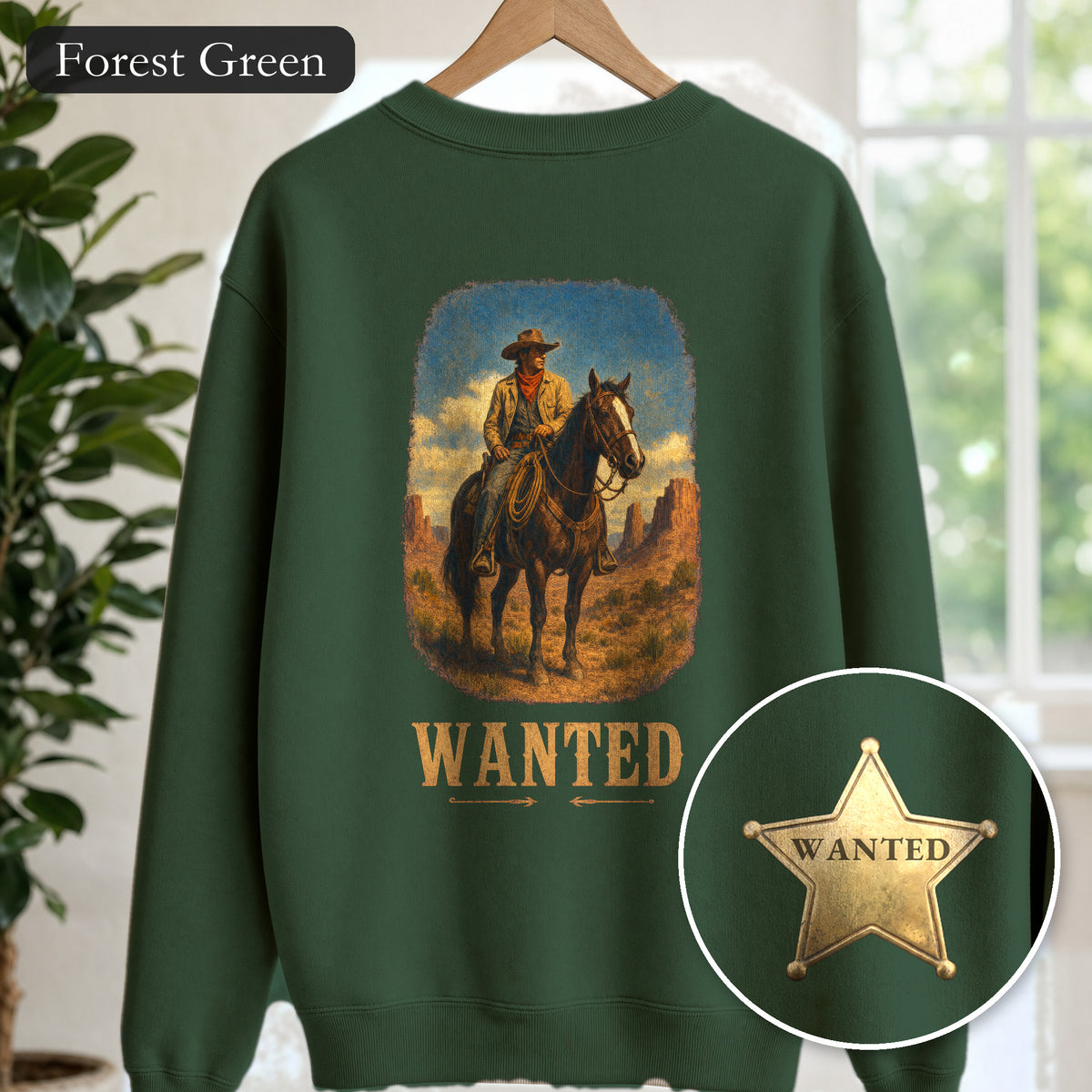Wanted Cowboy Sweatshirt, Vintage Western Wanted Poster Crewneck, Desert Outlaw Sweatshirt, Sheriff Star Cowboy Gift