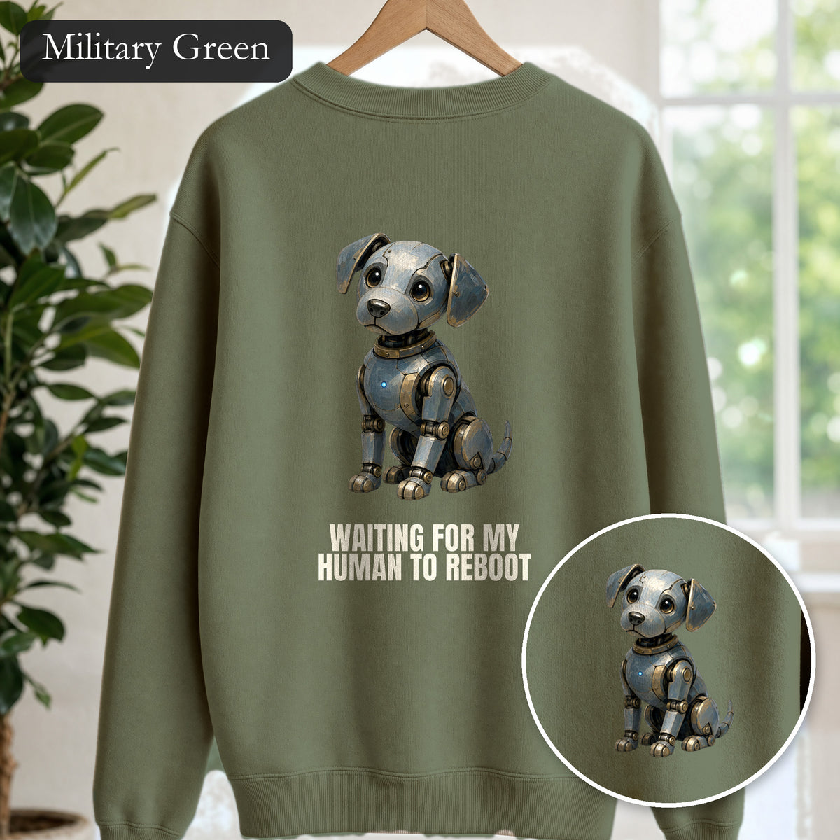 Waiting for My Human to Reboot Shirt, Funny Robot Dog Tee, Tech Programmer Gift, Sci-Fi AI Humor Sweatshirt