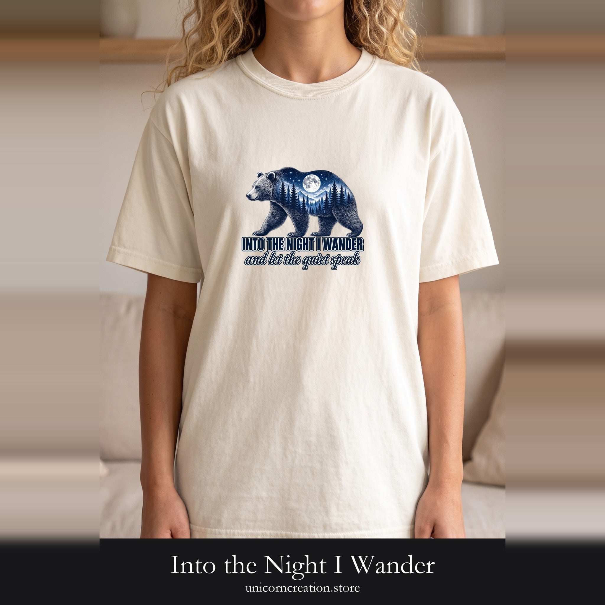 Into the Night I Wander Shirt, Bear Double Exposure Tee, Moonlit Forest Camping Gift, Woodland Nature Sweatshirt