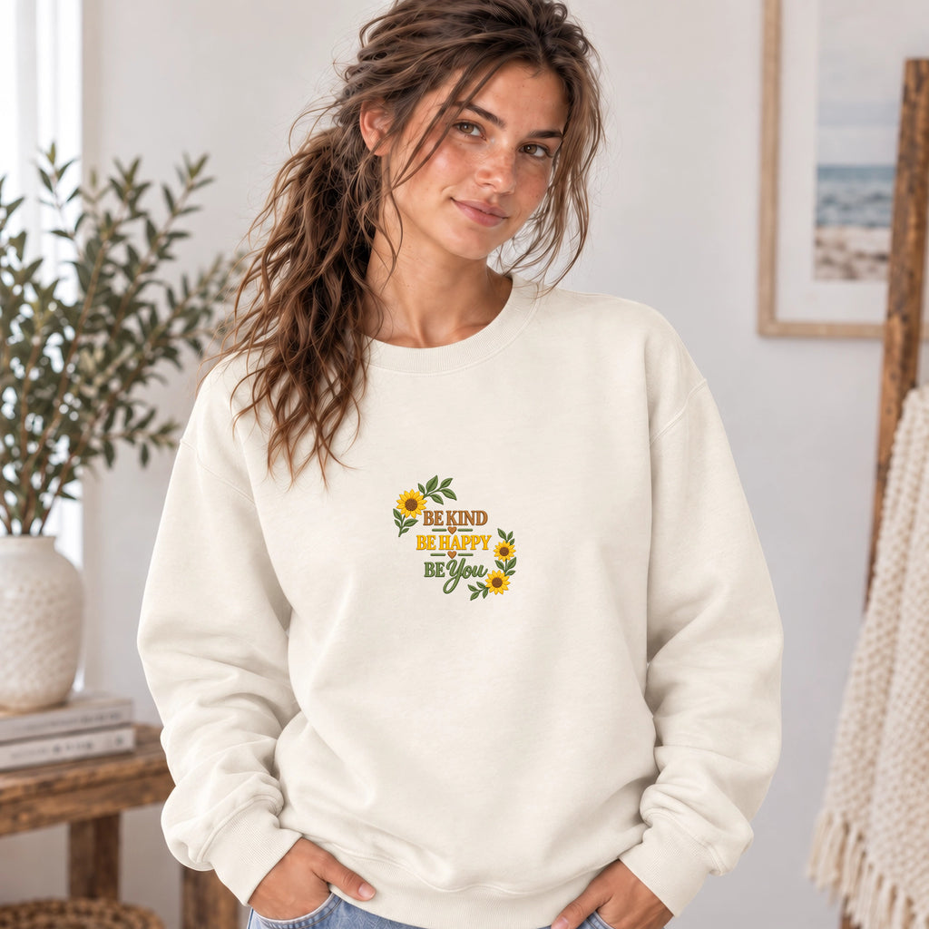 Embroidered Be Kind Be Happy Be You Sunflowers Sweatshirt