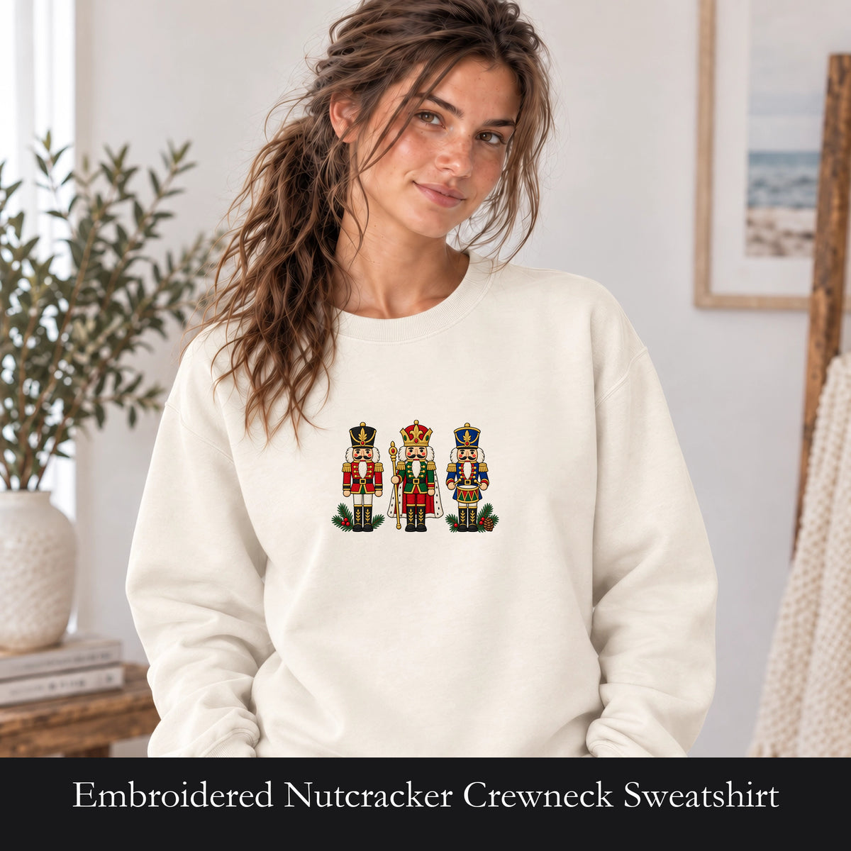 Embroidered Nutcracker Crewneck Sweatshirt | Christmas Nutcracker Trio, Festive Holiday Gift, Winter Crewneck
