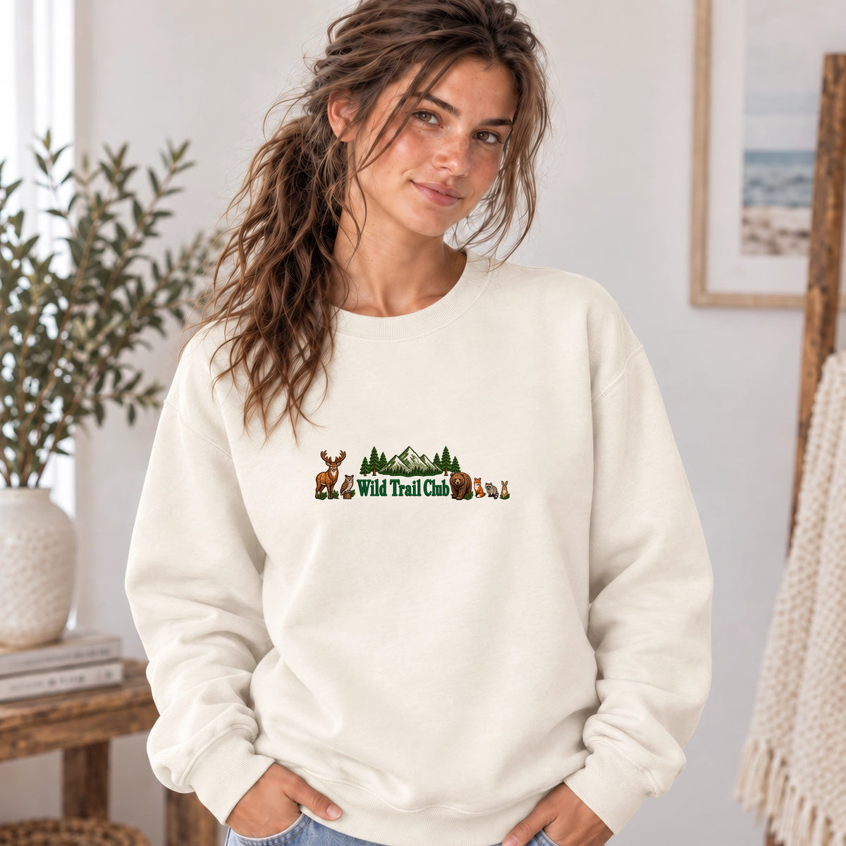 Embroidered Autumn Wildlife Wild Trail Club Sweatshirt
