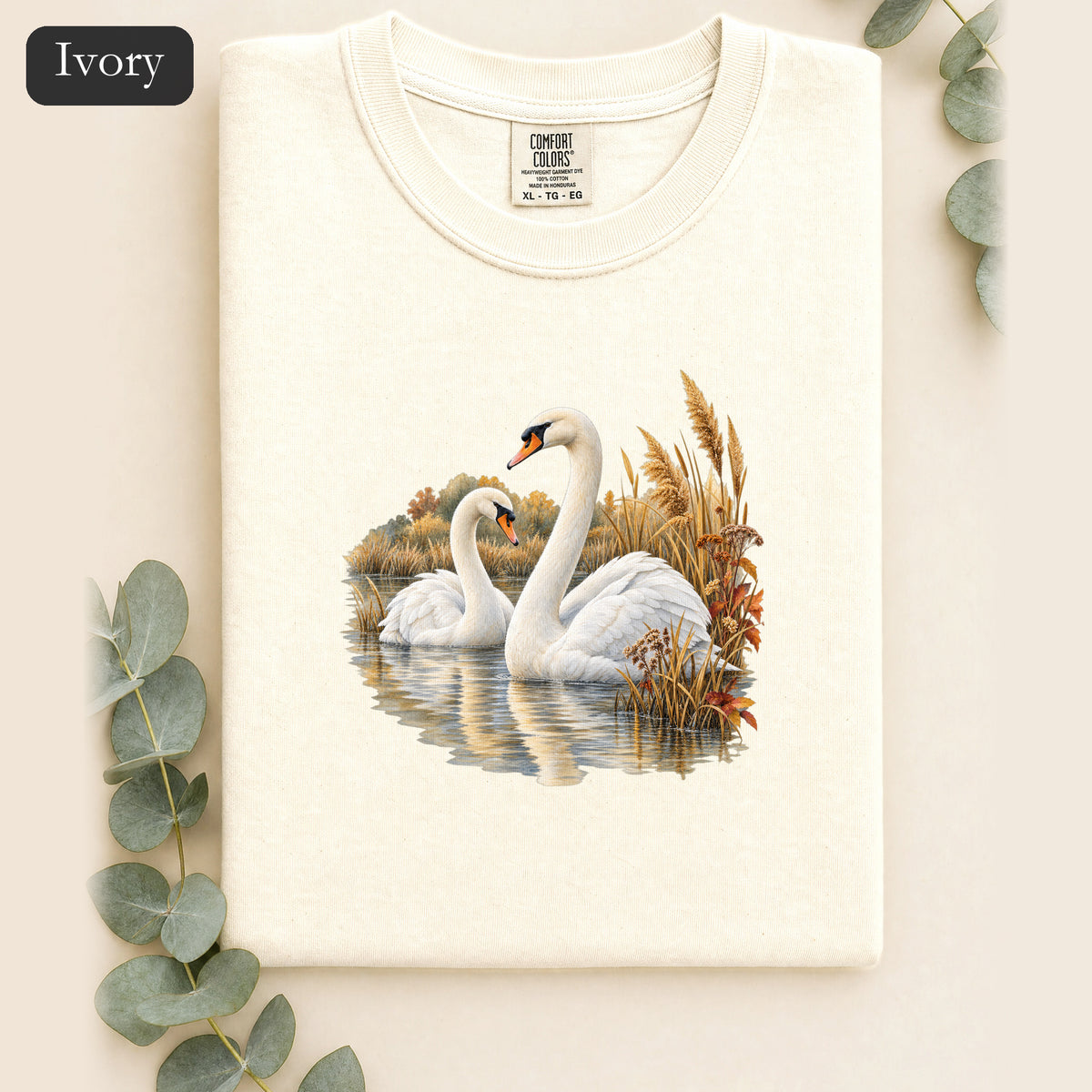 Swan Pair Shirt | White Swans Pond Illustration