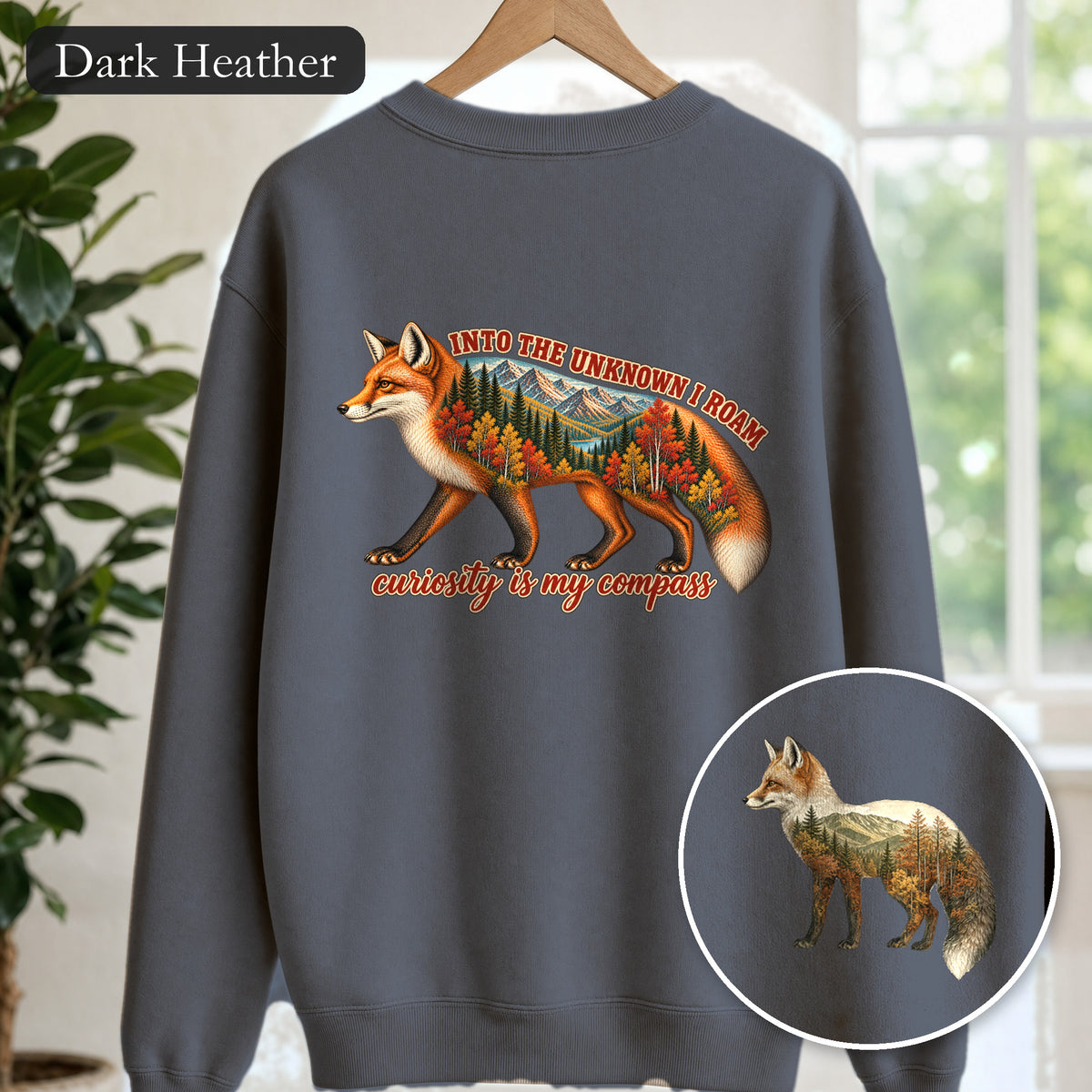 Into the Unknown I Roam Shirt, Fox Double Exposure Tee, Woodland Wanderlust Adventure Gift, Nature Hiking Sweatshirt