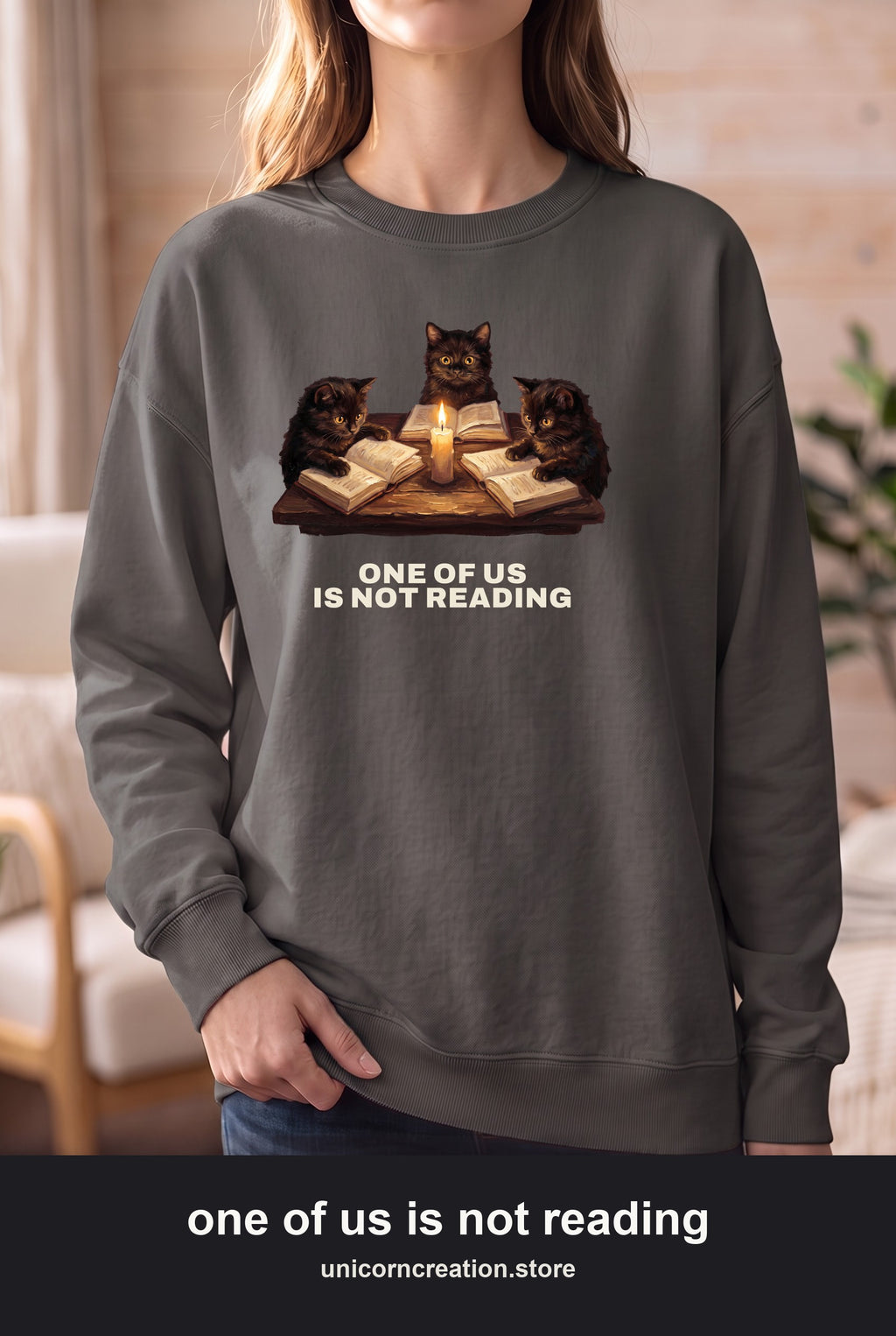 Book Club Cats Sweatshirt, One Of Us Is Not Reading Crewneck, Funny Book Club Group Sweatshirt, Reader Cat Lover Gift