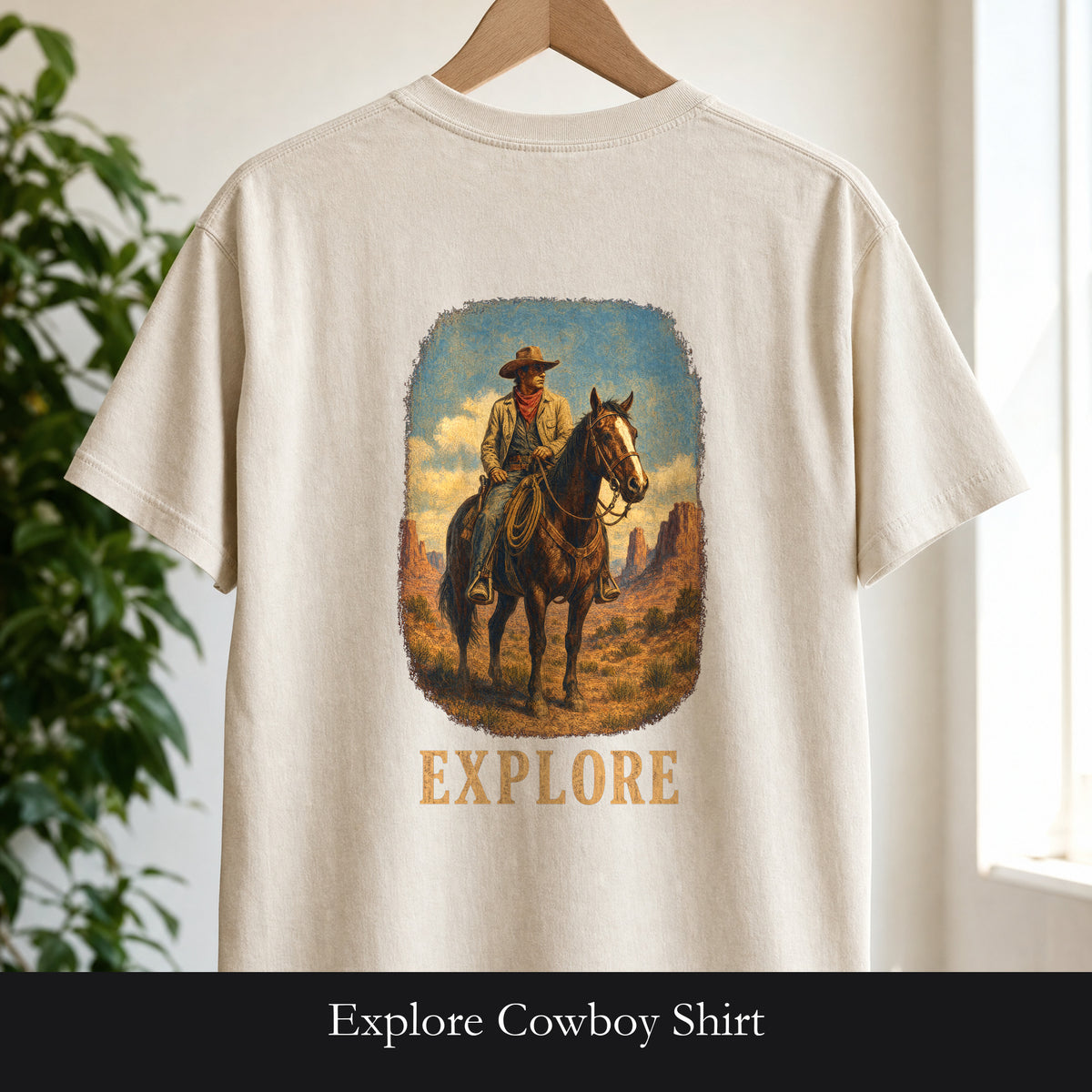 Explore Cowboy Shirt, Vintage Western Horse Tee, Desert Trail Rider Tee, Sheriff Star Cowboy Gift