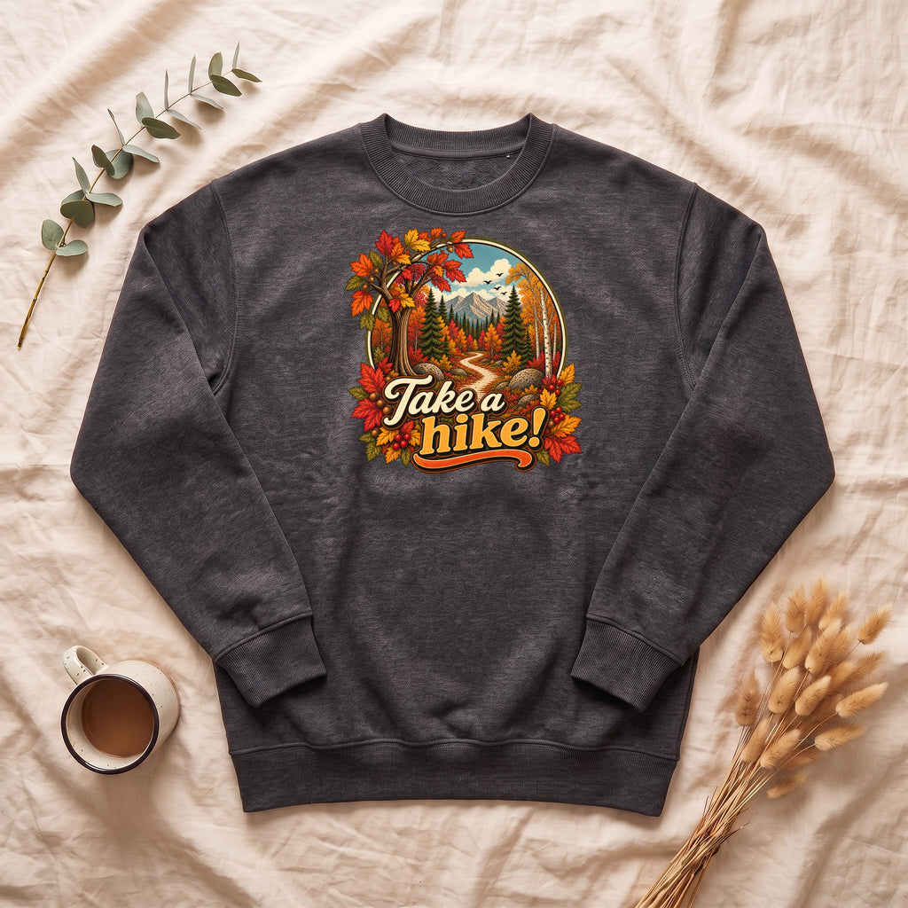 Take a Hike! retro mountain scene Crewneck Sweatshirt | autumn hiking design