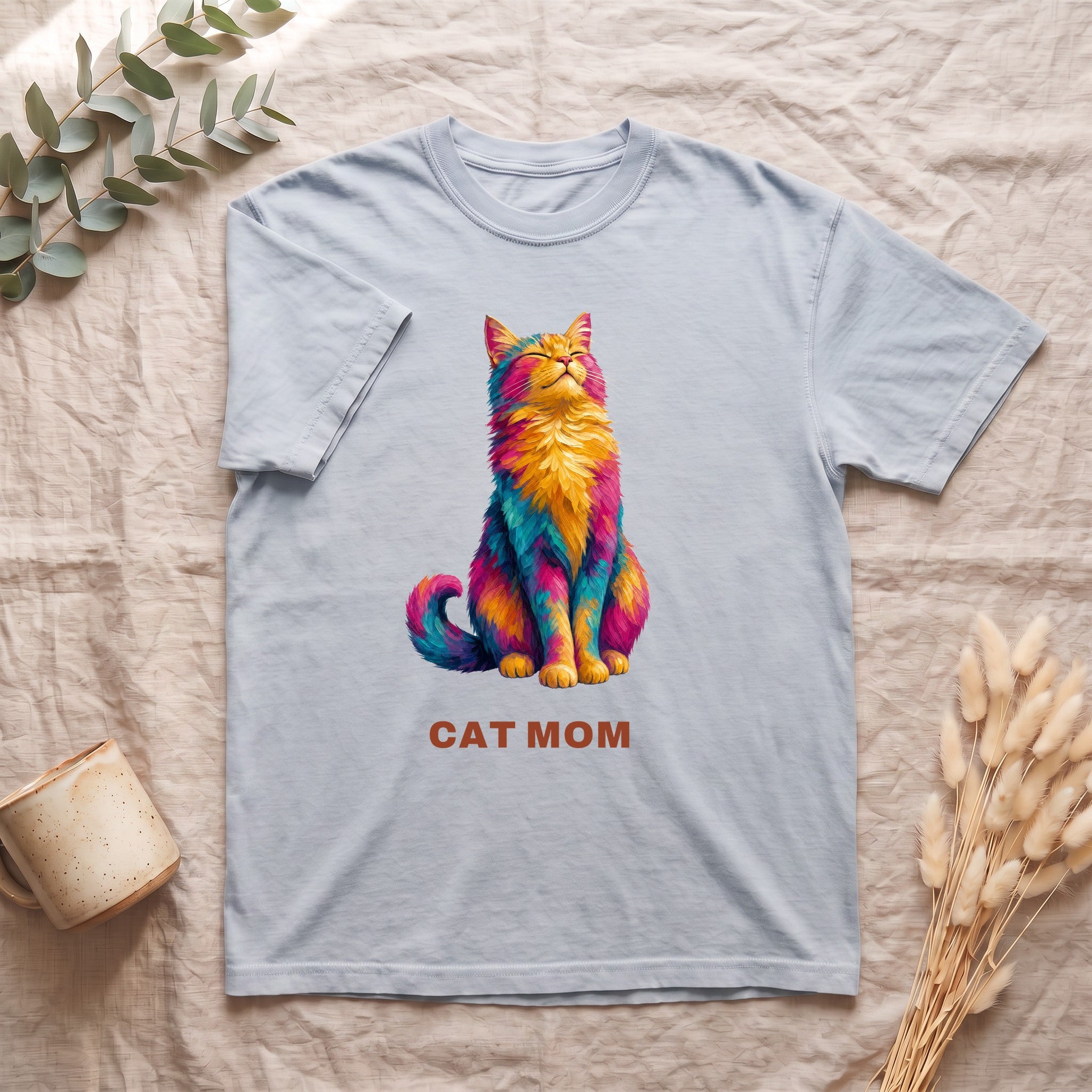 Cat Mom Shirt, Vibrant Painterly Cat Tee, Bold Cat Lover Gift, Colorful Cat Owner Sweatshirt