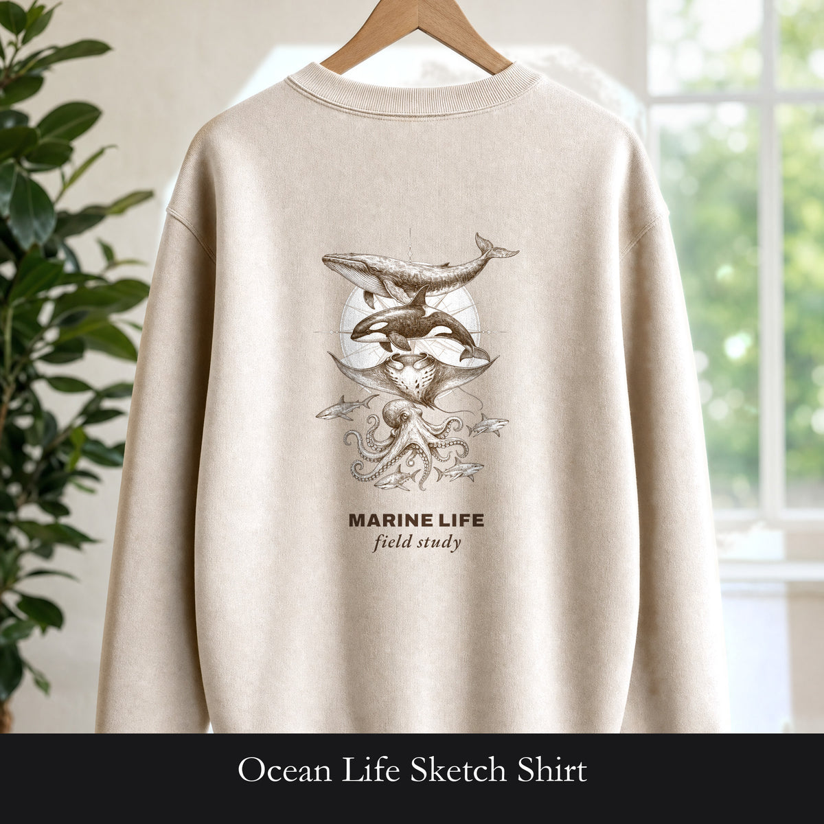 Ocean Life Sketch Shirt, Vintage Marine Animals Tee, Sailor Journal Sea Life Gift, Nautical Ocean Lover Sweatshirt