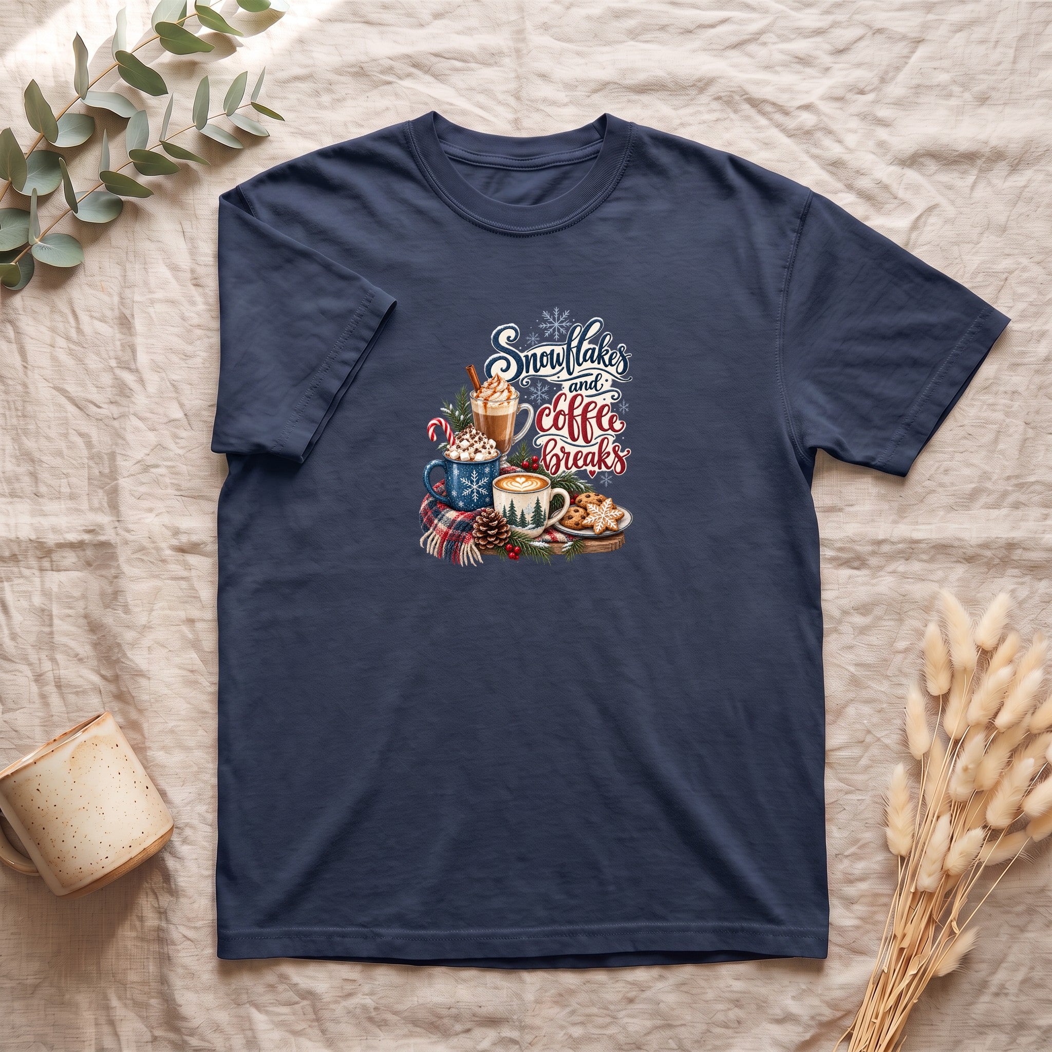 Snowflakes and Coffee Break Shirt | Winter Hot Cocoa Mug Design
