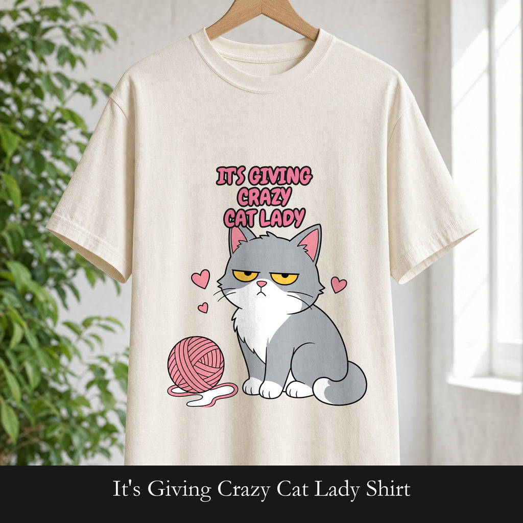 It's Giving Crazy Cat Lady Shirt, Grey Cat Mom Tee, Cat Lover Gift, Funny Cat Owner Sweatshirt