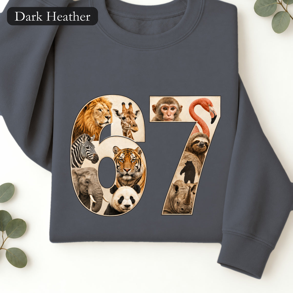 67 Zoo Animals Shirt, Funny 67 Meme Tee, Trendy Animal Number Gift, Giraffe Elephant Lion Sweatshirt