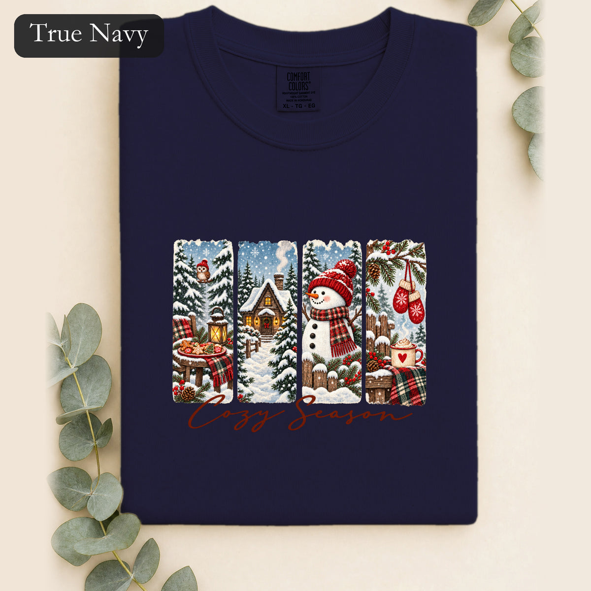 Cozy Winter Scenes Tee | Snowman Cabin Holiday Shirt